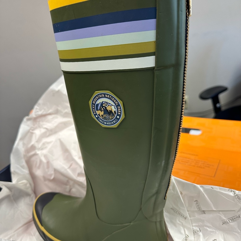 Pendleton Olive Green Striped Tall Rain Boot - Picture 3 of 5
